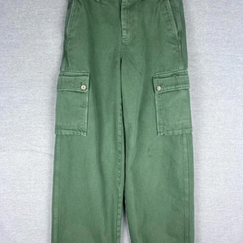 J.Crew Womens Olive‎ Green High Rise Wide Leg Cargo Pants Size 25 Utility Cotton